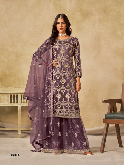 Anaita Purple Heavy Net Suit With Embroidery Work