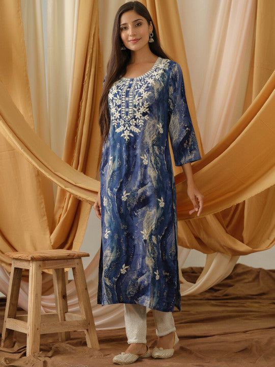 Sangria Abstract Printed Straight Kurta
