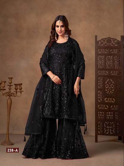 Anaita Black Net Sharara Suit With Heavy Sequin Work