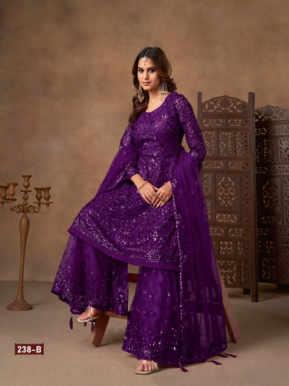 Anaita Violet Net Sharara Suit With Heavy Sequin Work