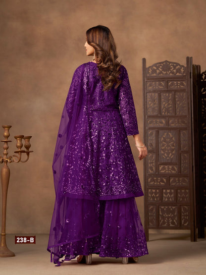 Anaita Violet Net Sharara Suit With Heavy Sequin Work