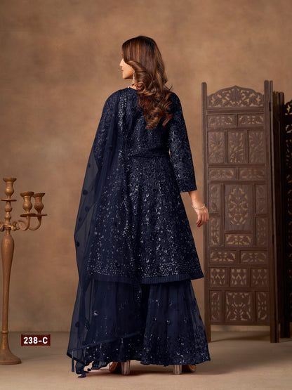Anaita Navy Net Sharara Suit With Heavy Sequin Work