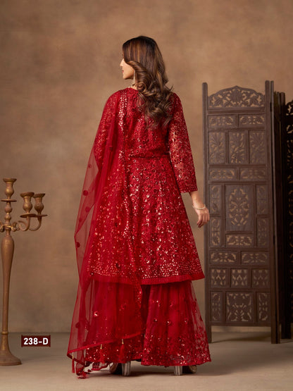 Anaita Red Net Sharara Suit With Heavy Sequin Work