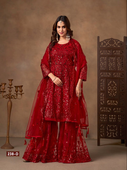 Anaita Red Net Sharara Suit With Heavy Sequin Work