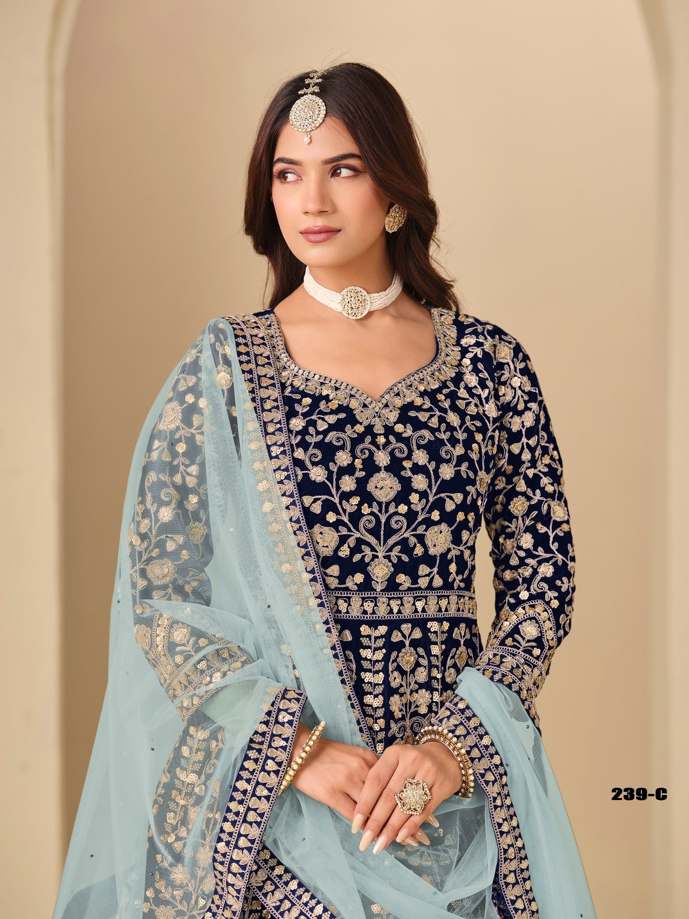 Anaita Navy Velvet Anarkali Suits With Heavy Embroidery Work