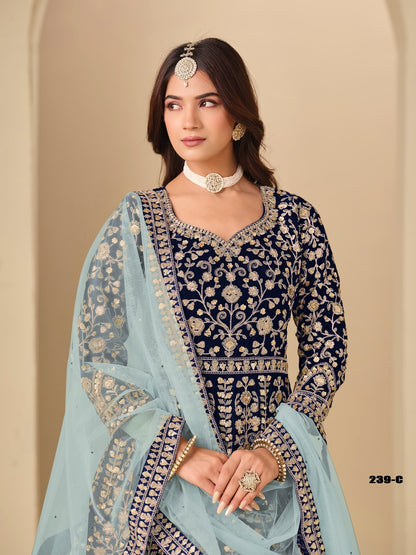Anaita Navy Velvet Anarkali Suits With Heavy Embroidery Work