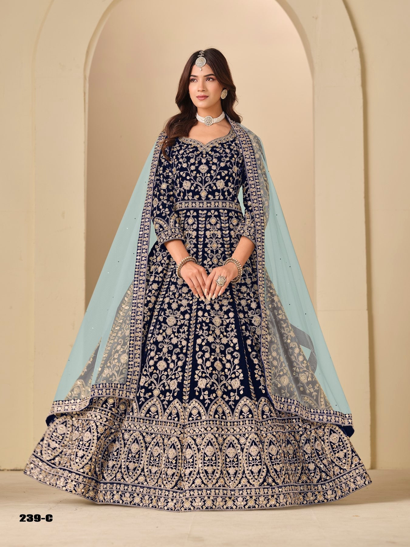 Anaita Navy Velvet Anarkali Suits With Heavy Embroidery Work