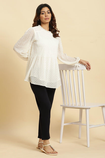 W for Woman White Socking Chiffon Swiss Dot Western Top
