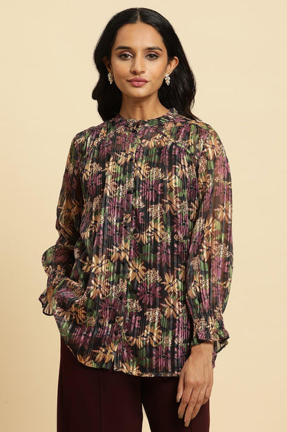 W for Woman Purple Floral Printed Chiffon Lurex Top