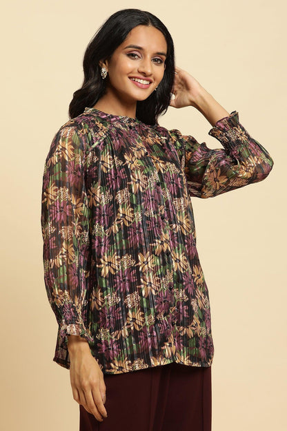 W for Woman Purple Floral Printed Chiffon Lurex Top