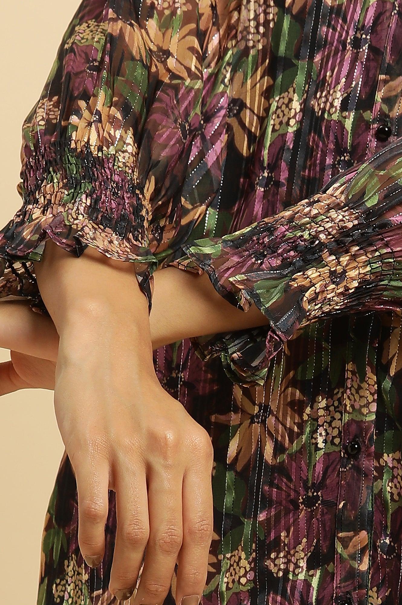 W for Woman Purple Floral Printed Chiffon Lurex Top
