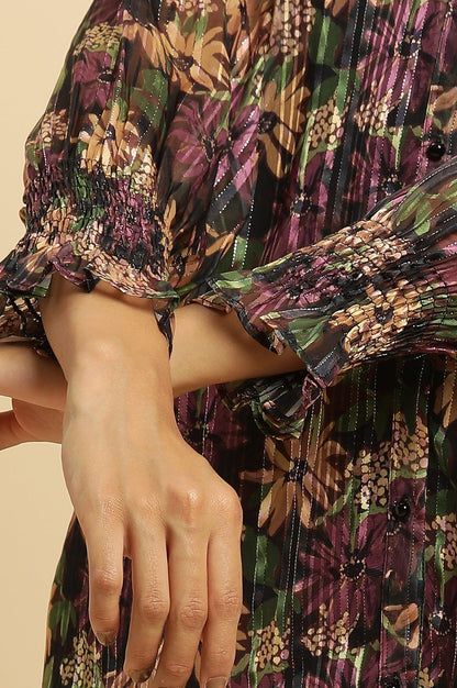 W for Woman Purple Floral Printed Chiffon Lurex Top