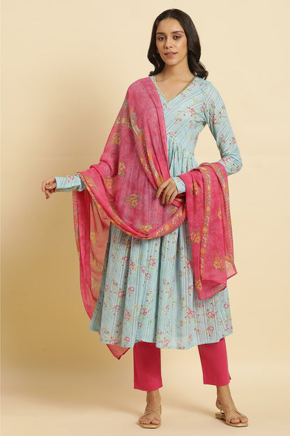 W for Woman Pink Floral Printed Chiffon Dupatta