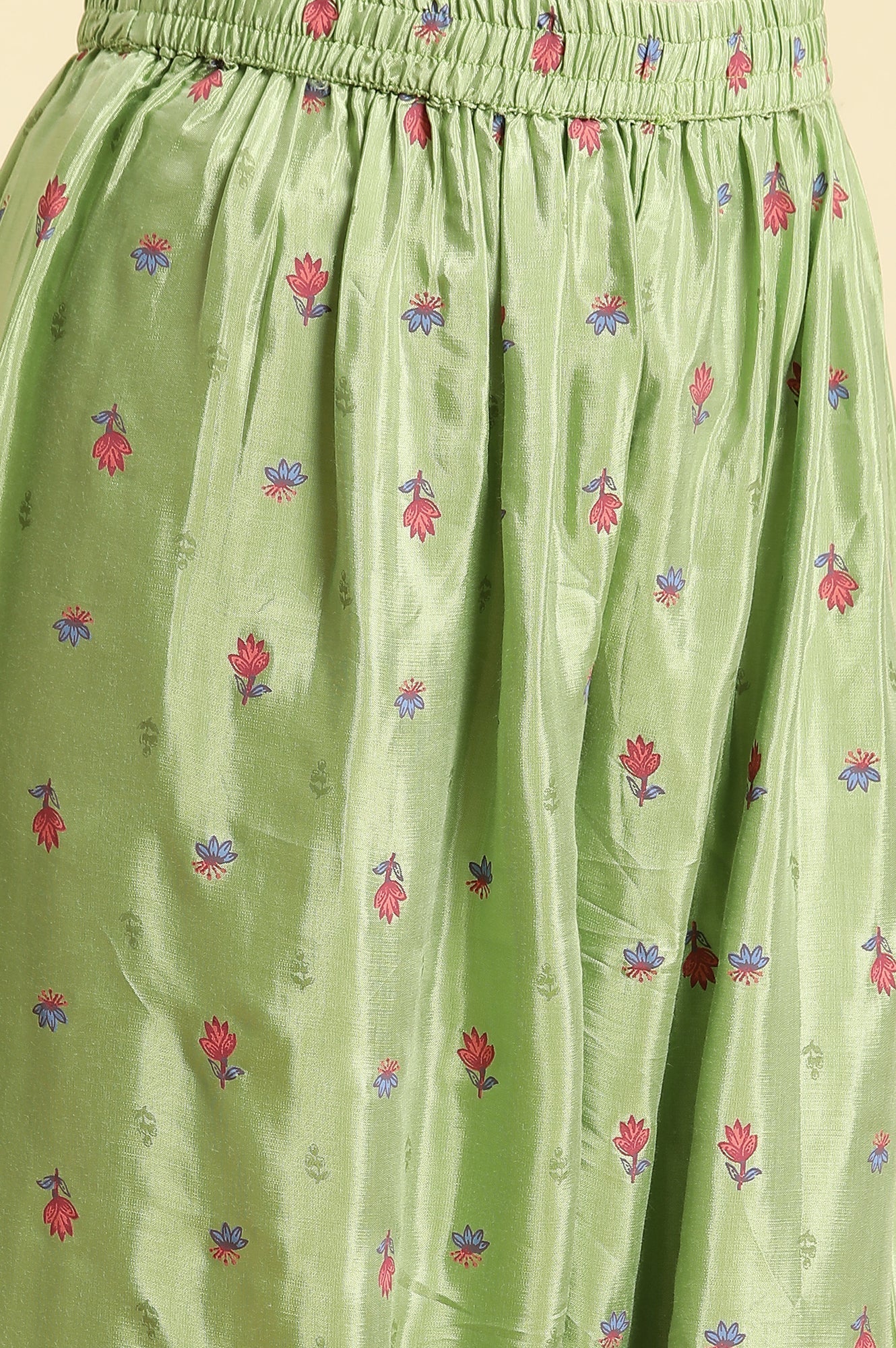 W for Woman Green Embroidered Kurta, Salwar And Pink Chiffon Dupatta Set