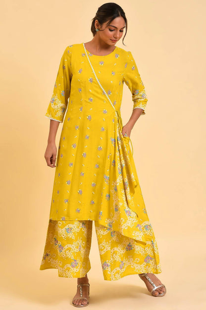 W for Woman Yellow Glitter Printed Angrakha Jumpsuit