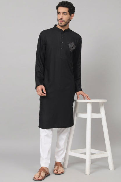 Coal Motif Embroidered Cotton Kurta by Hilo Design