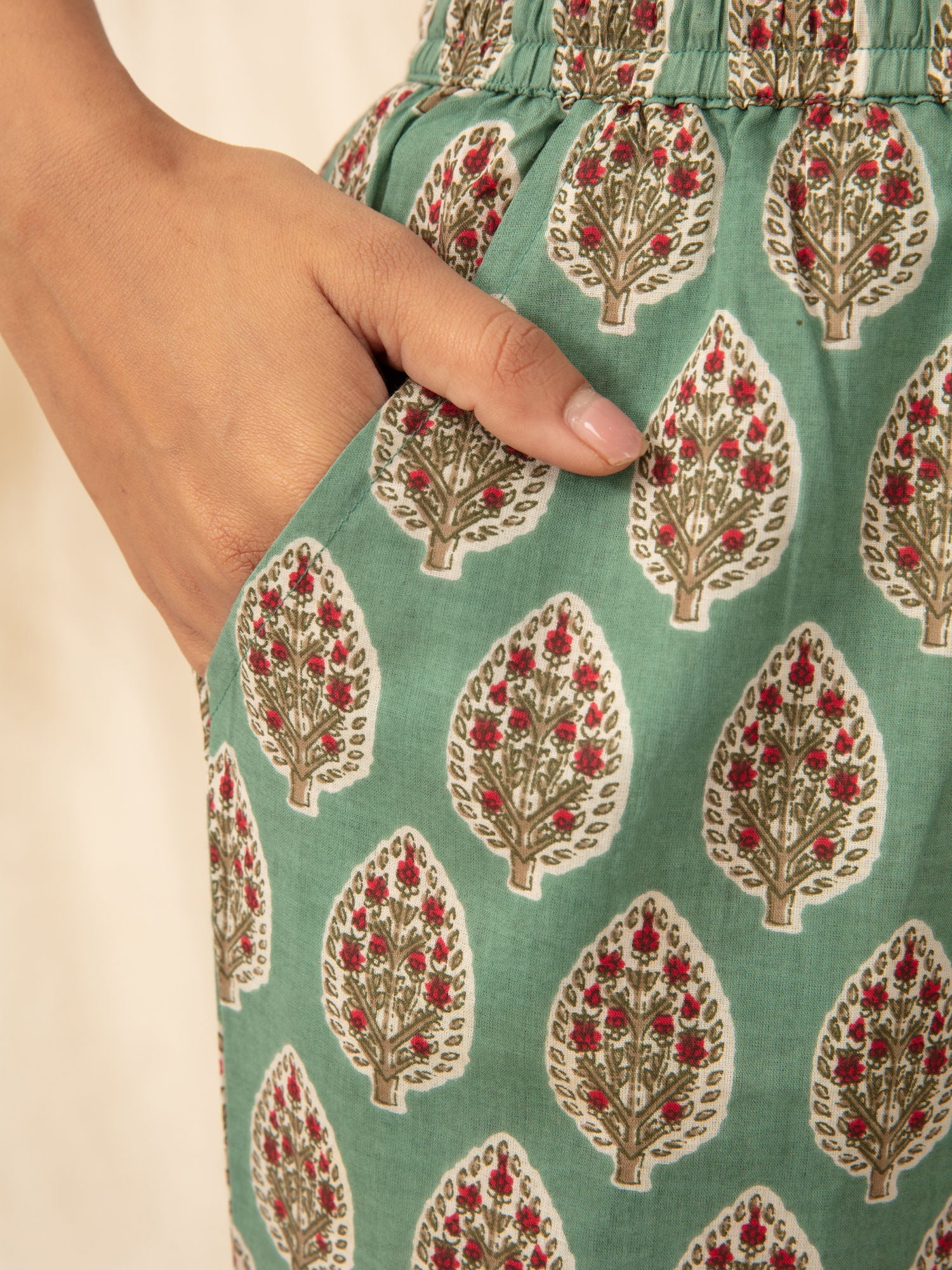 Likha Green Jaipuri Printed Kurta Pant Dupatta LIKSKD66 (Set of 3) - M