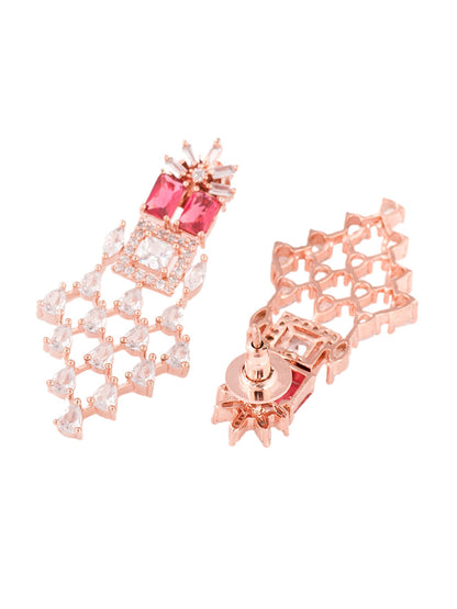 Saraf RS Jewellery Rose Gold-Polished & Red AD & CZ-Studded Contemporary Jewellery Set