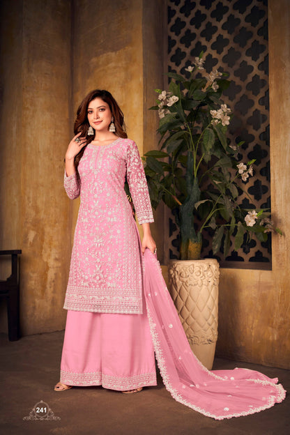 Anaita Pink Embroidered Net Plazzo Suit