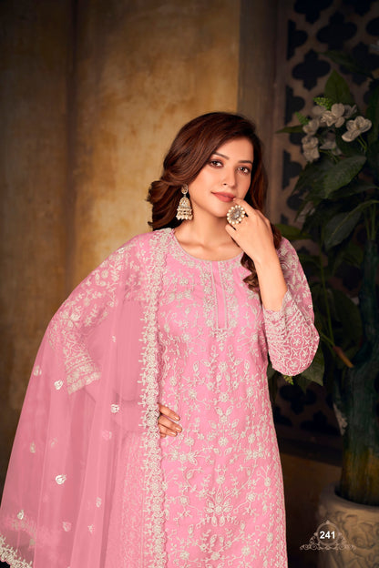 Anaita Pink Embroidered Net Plazzo Suit