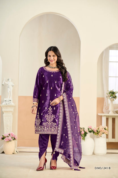 Anaita Violet Ice Velvet Suit With Embroidery Work