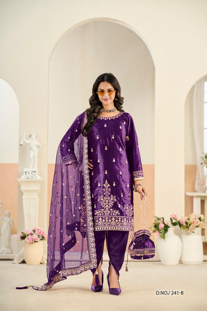 Anaita Violet Ice Velvet Suit With Embroidery Work