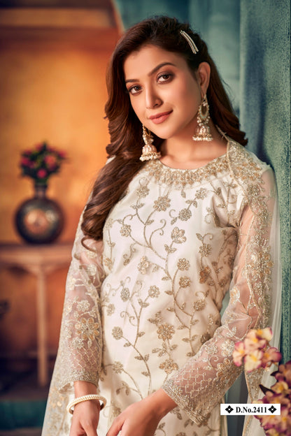 Anaita White Embroidered Net Salwar Suit