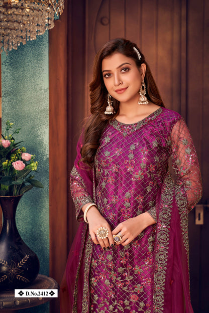 Anaita Purple Embroidered Net Salwar Suit