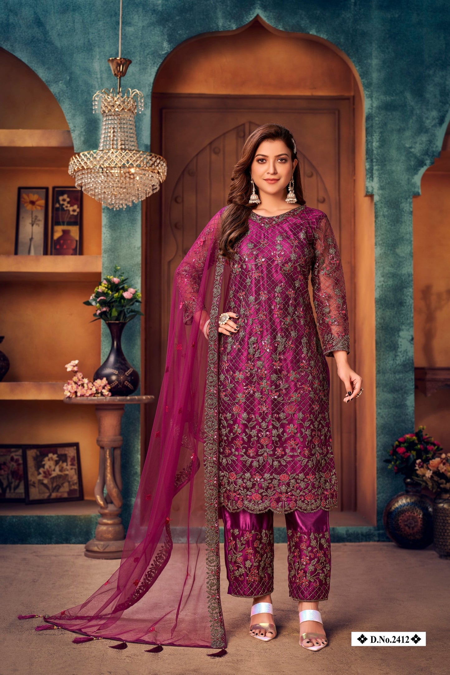 Anaita Purple Embroidered Net Salwar Suit