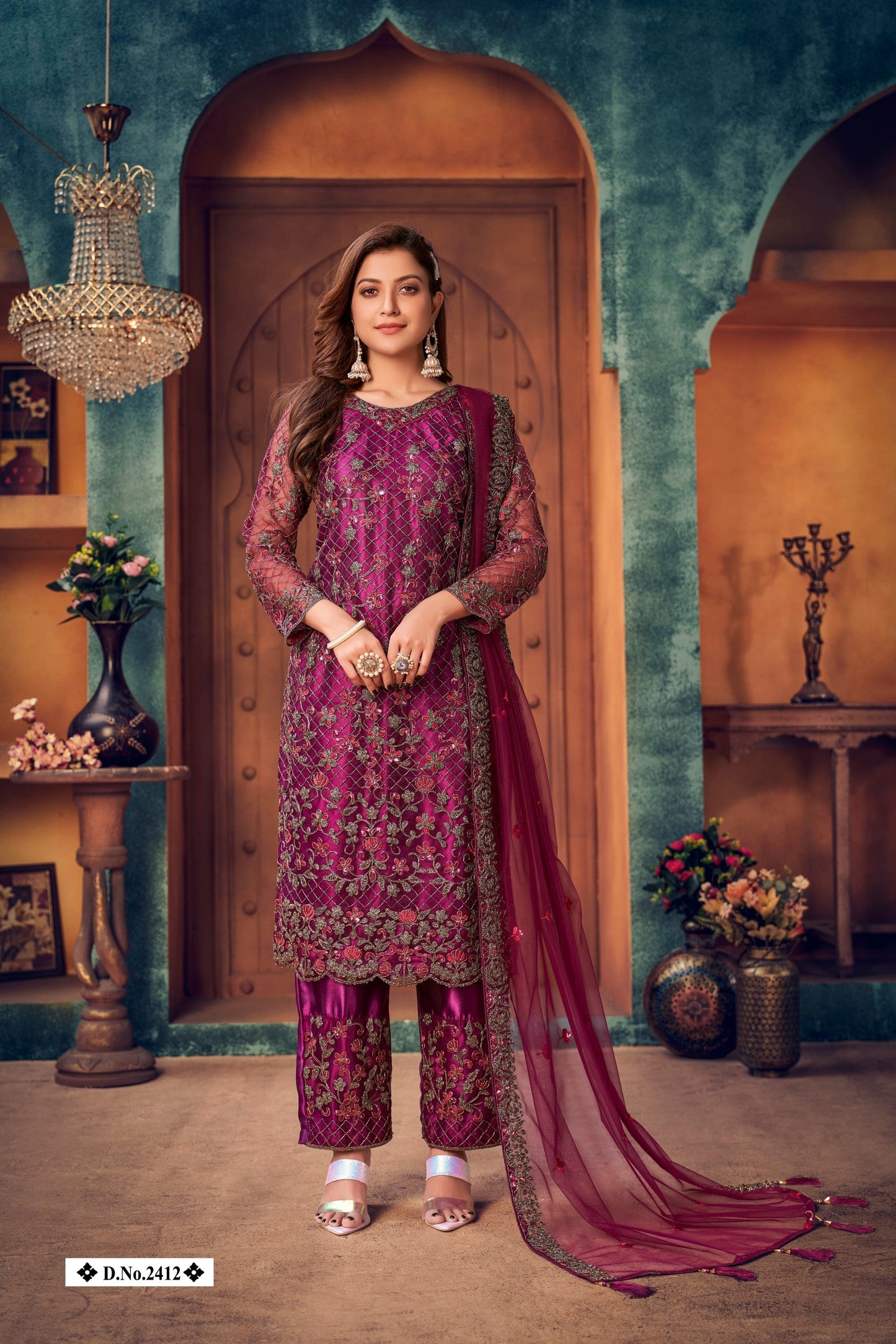 Anaita Purple Embroidered Net Salwar Suit