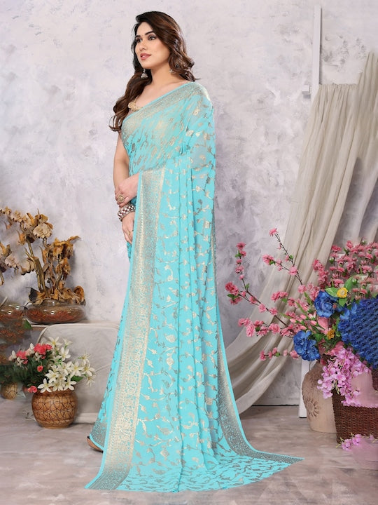 Fabmora Ethnic Motifs Printed Poly Georgette Saree