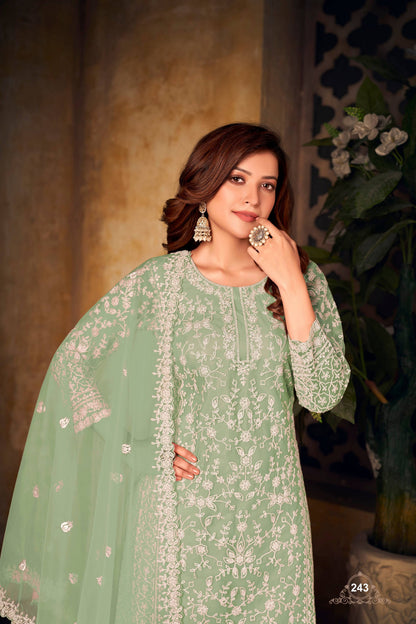 Anaita Light Green Embroidered Net Plazzo Suit