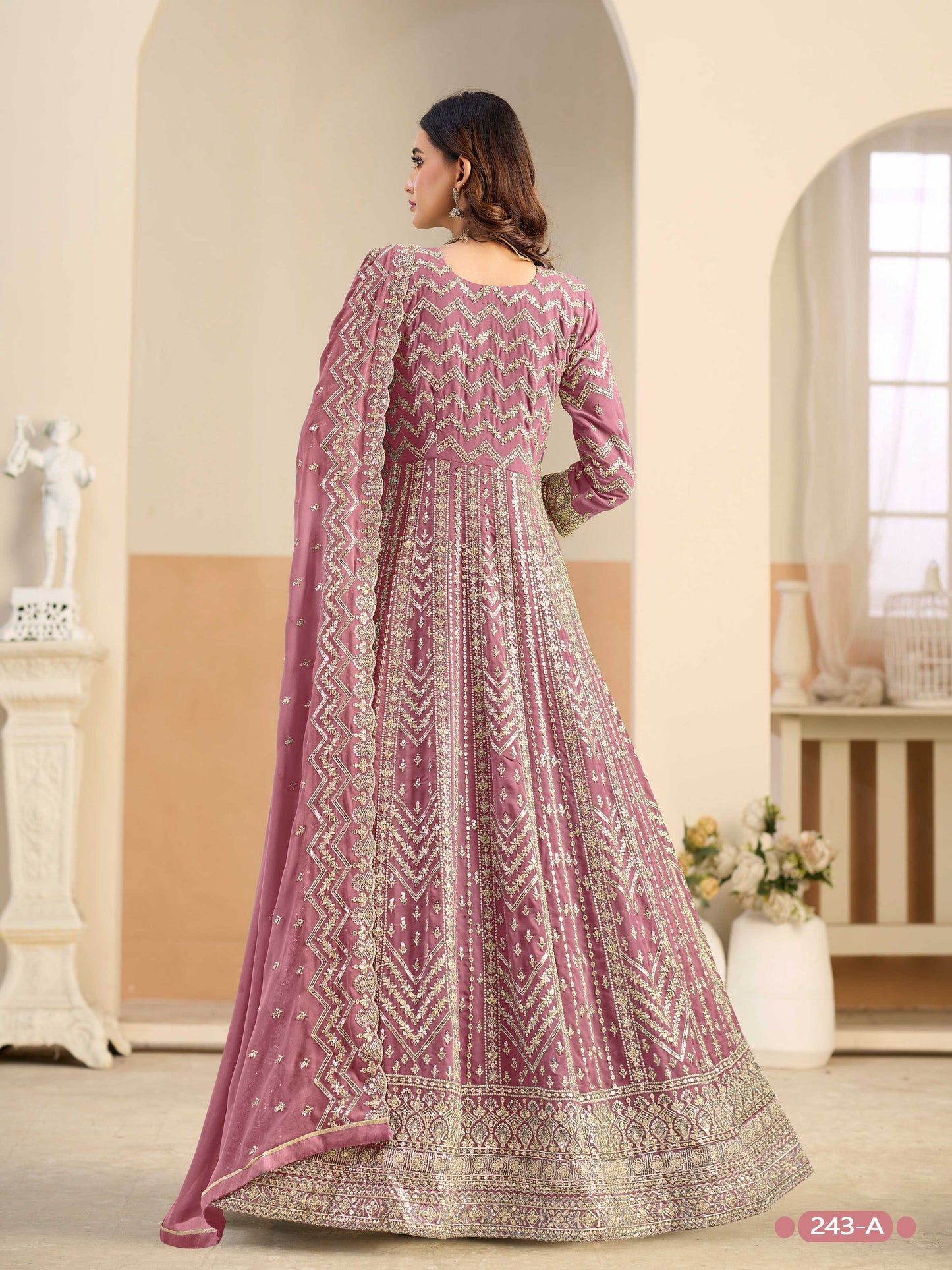 Anaita Peach Faux Georgette Anarkali Suit With Embroidery Work