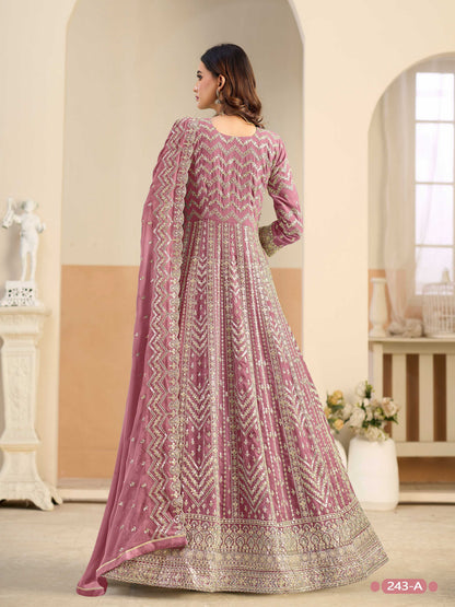 Anaita Peach Faux Georgette Anarkali Suit With Embroidery Work