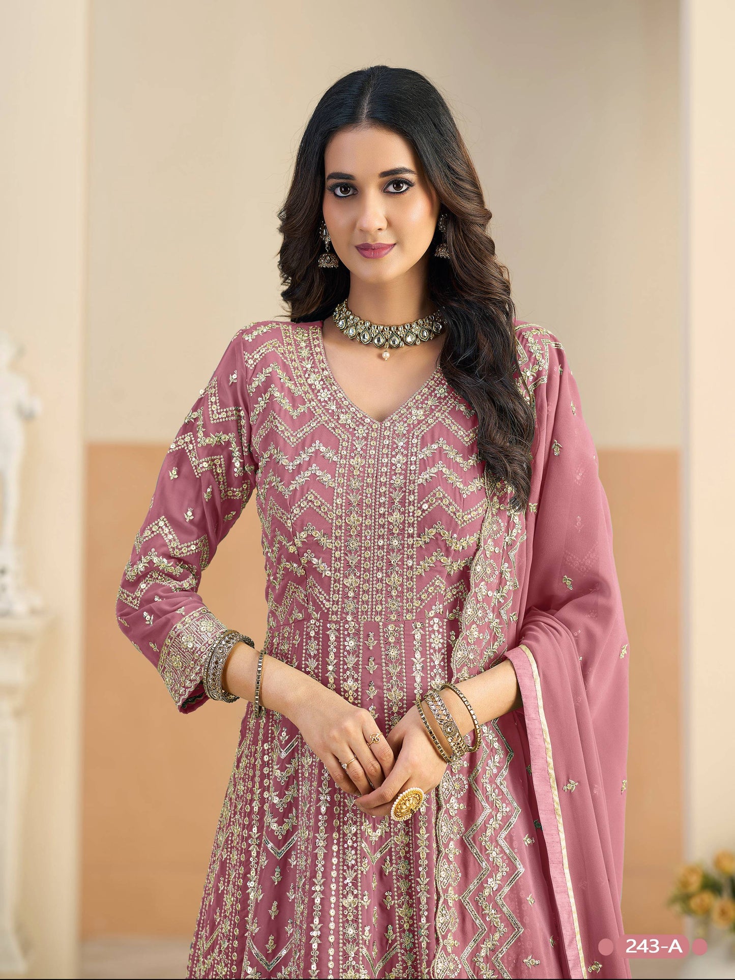 Anaita Peach Faux Georgette Anarkali Suit With Embroidery Work
