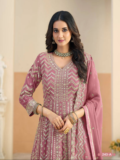 Anaita Peach Faux Georgette Anarkali Suit With Embroidery Work