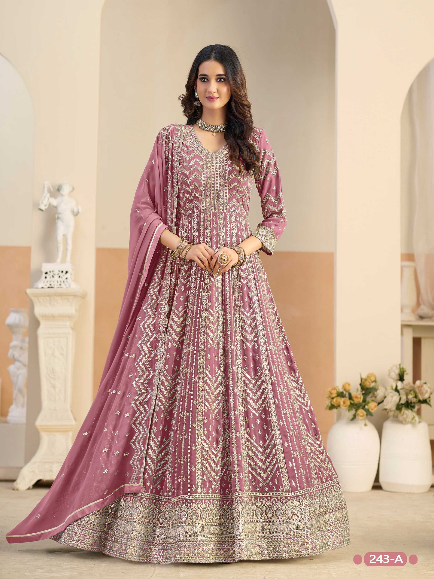 Anaita Peach Faux Georgette Anarkali Suit With Embroidery Work