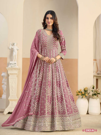 Anaita Peach Faux Georgette Anarkali Suit With Embroidery Work