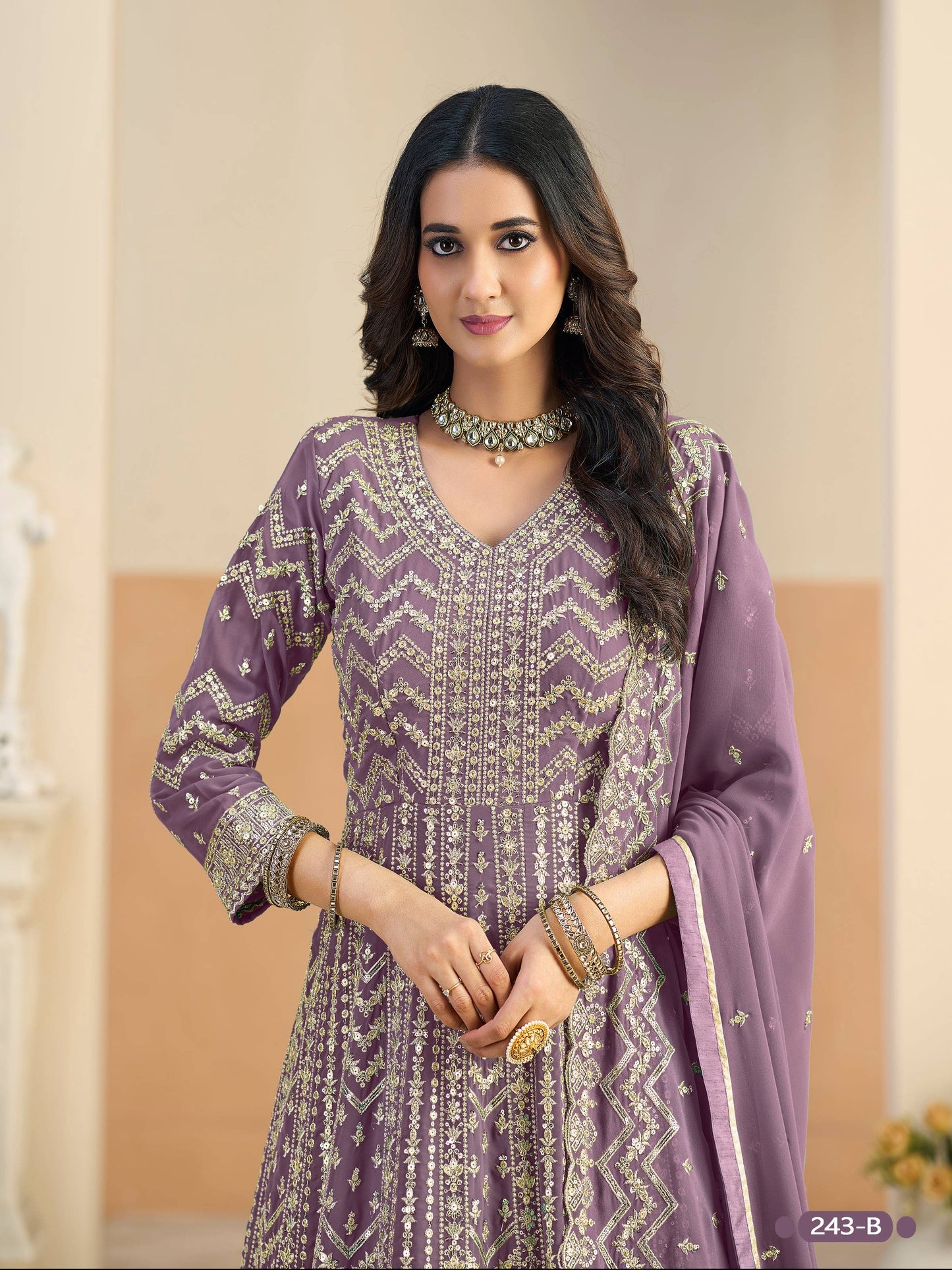 Anaita Lavender Faux Georgette Anarkali Suit With Embroidery Work