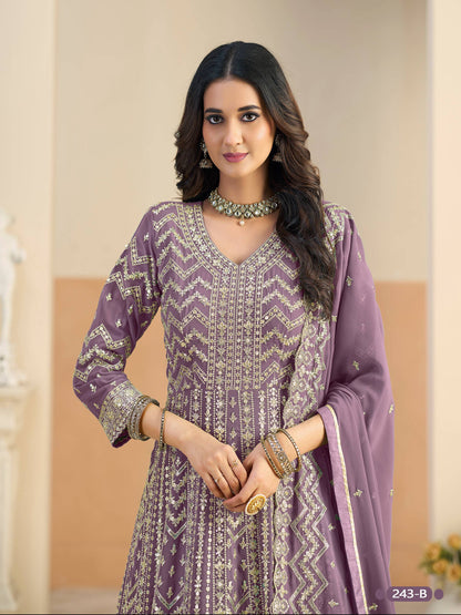 Anaita Lavender Faux Georgette Anarkali Suit With Embroidery Work