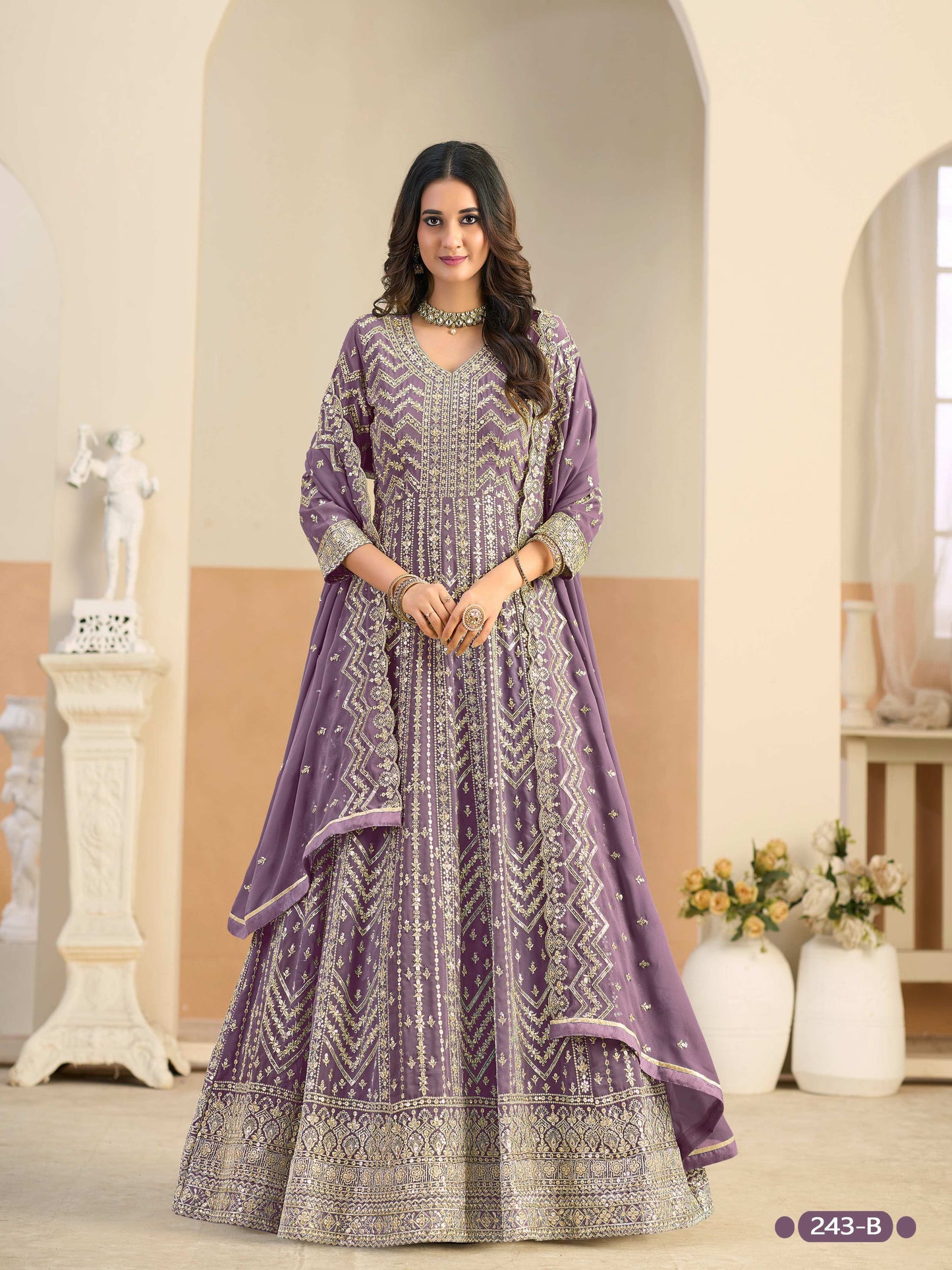 Anaita Lavender Faux Georgette Anarkali Suit With Embroidery Work