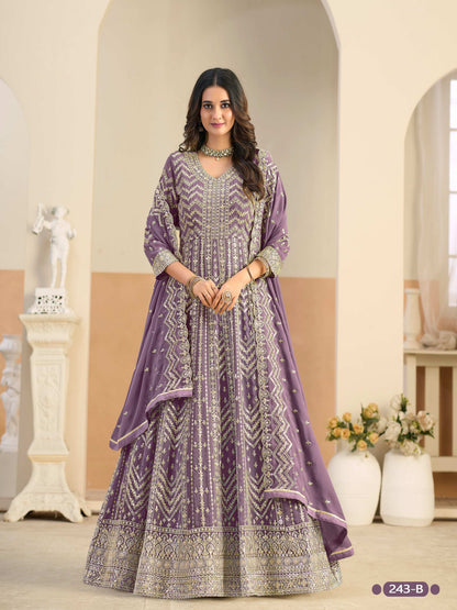 Anaita Lavender Faux Georgette Anarkali Suit With Embroidery Work