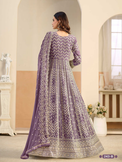 Anaita Lavender Faux Georgette Anarkali Suit With Embroidery Work