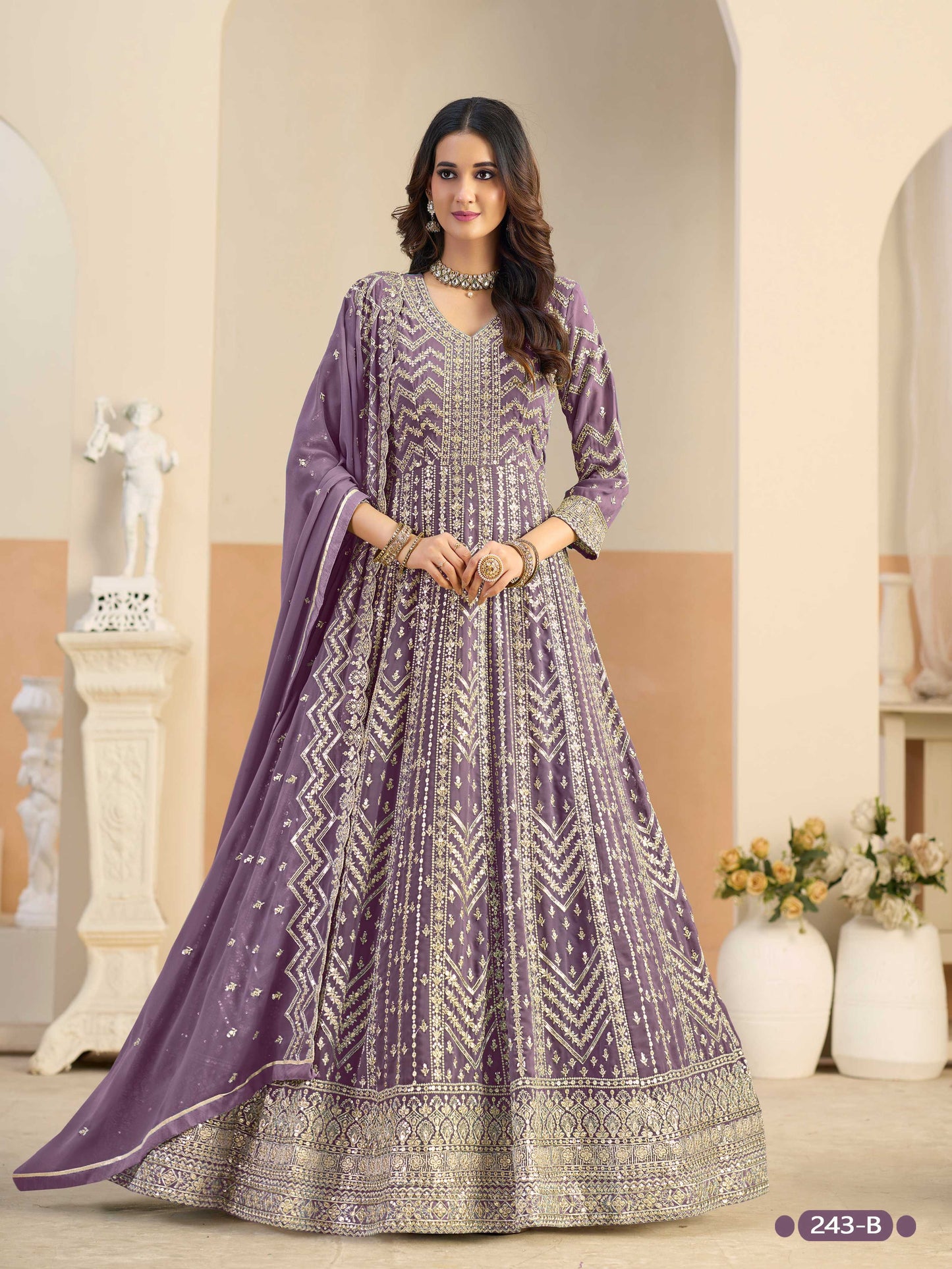 Anaita Lavender Faux Georgette Anarkali Suit With Embroidery Work