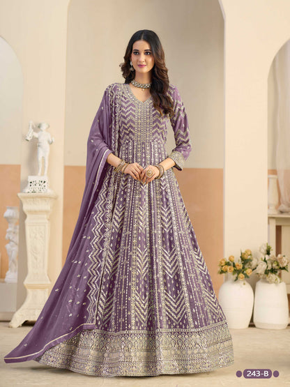 Anaita Lavender Faux Georgette Anarkali Suit With Embroidery Work