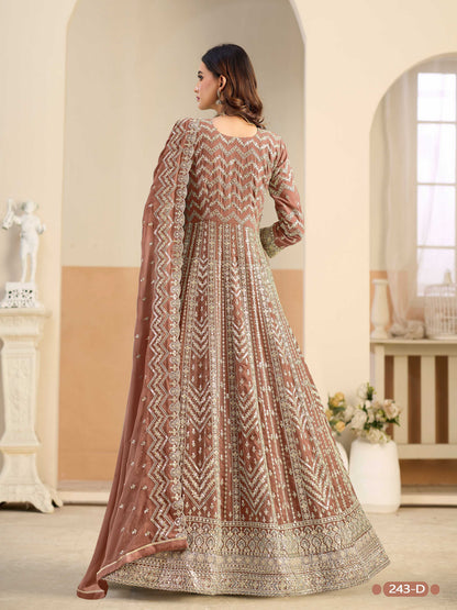Anaita Brown Faux Georgette Anarkali Suit With Embroidery Work
