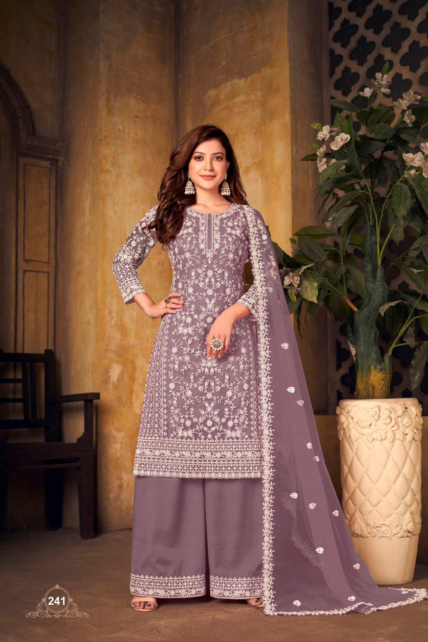 Anaita Lavender Embroidered Net Plazzo Suit