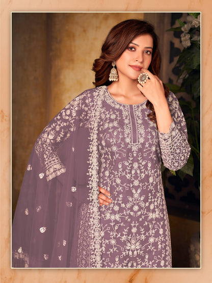 Anaita Lavender Embroidered Net Plazzo Suit