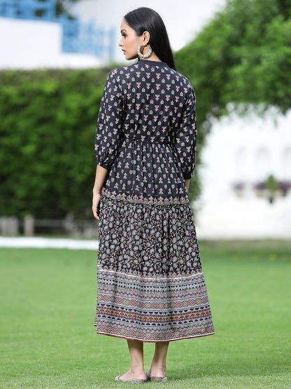 Juniper Womens Black Cambric Printed Dress