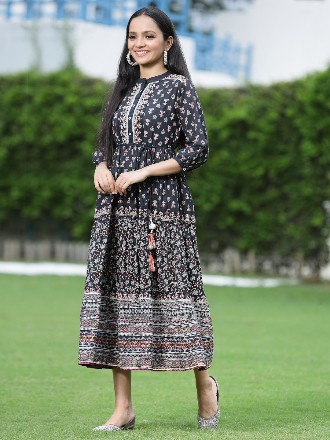 Juniper Womens Black Cambric Printed Dress